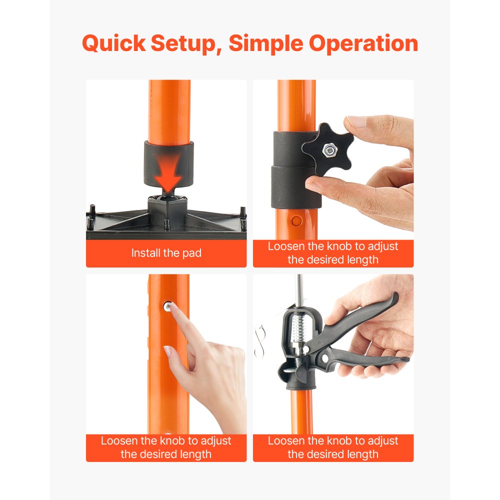 VEVOR Cabinet Jack Support Pole, 2-Pack, 20.8-45.3 Inch Steel Telescopic Quick Support Rod, Adjustable 3rd Hand System up to 154 lbs Capacity for Installing Cabinets, Lifting Drywall, Cargo Bars
