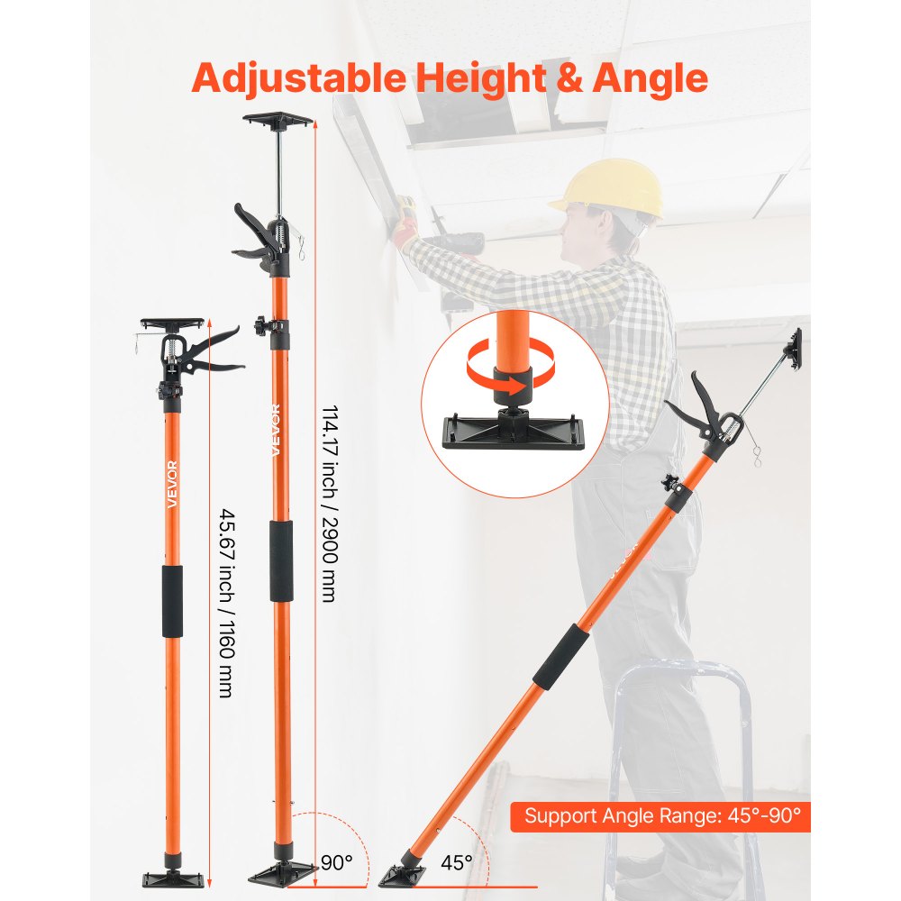 VEVOR Cabinet Jack Support Pole, 4-Pack, 45.7-114.2 Inch Steel Telescopic Quick Support Rod, Adjustable 3rd Hand System up to 154 lbs Capacity for Installing Cabinets, Lifting Drywall, Cargo Bars
