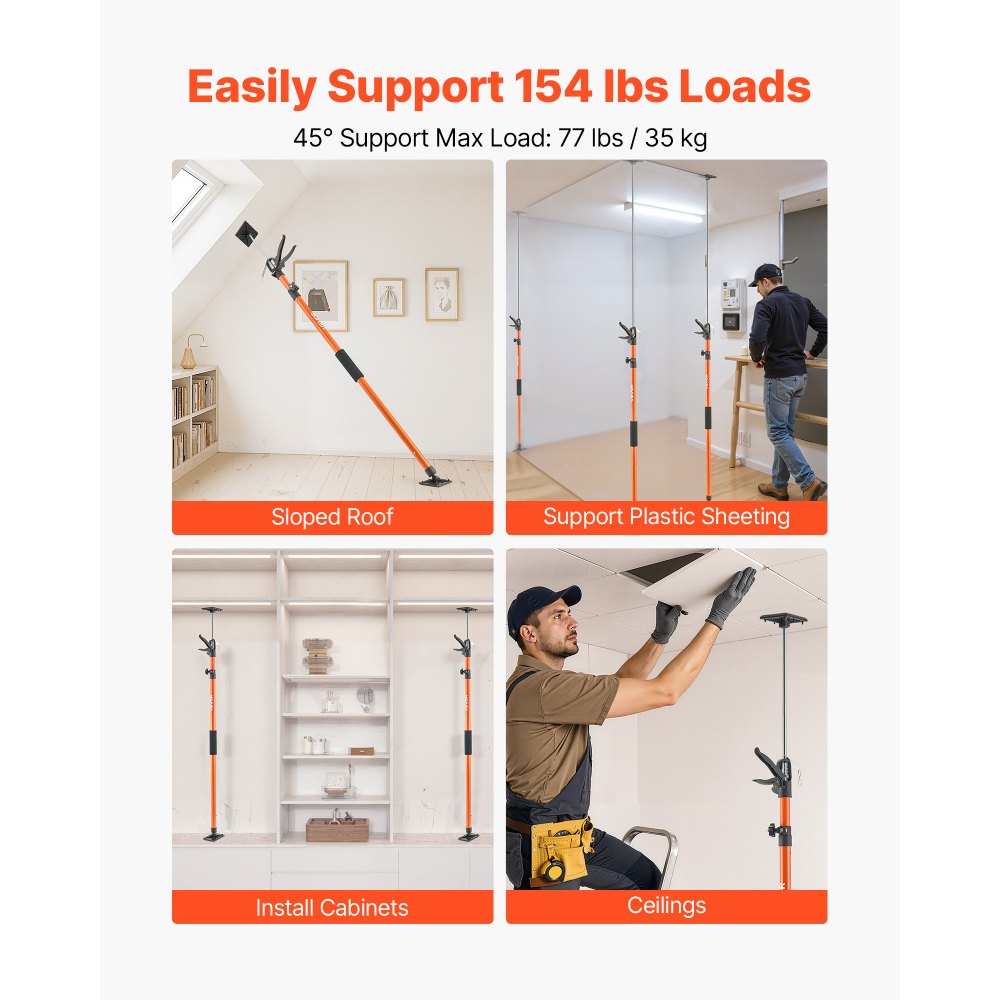 VEVOR Cabinet Jack Support Pole, 4-Pack, 45.7-114.2 Inch Steel Telescopic Quick Support Rod, Adjustable 3rd Hand System up to 154 lbs Capacity for Installing Cabinets, Lifting Drywall, Cargo Bars