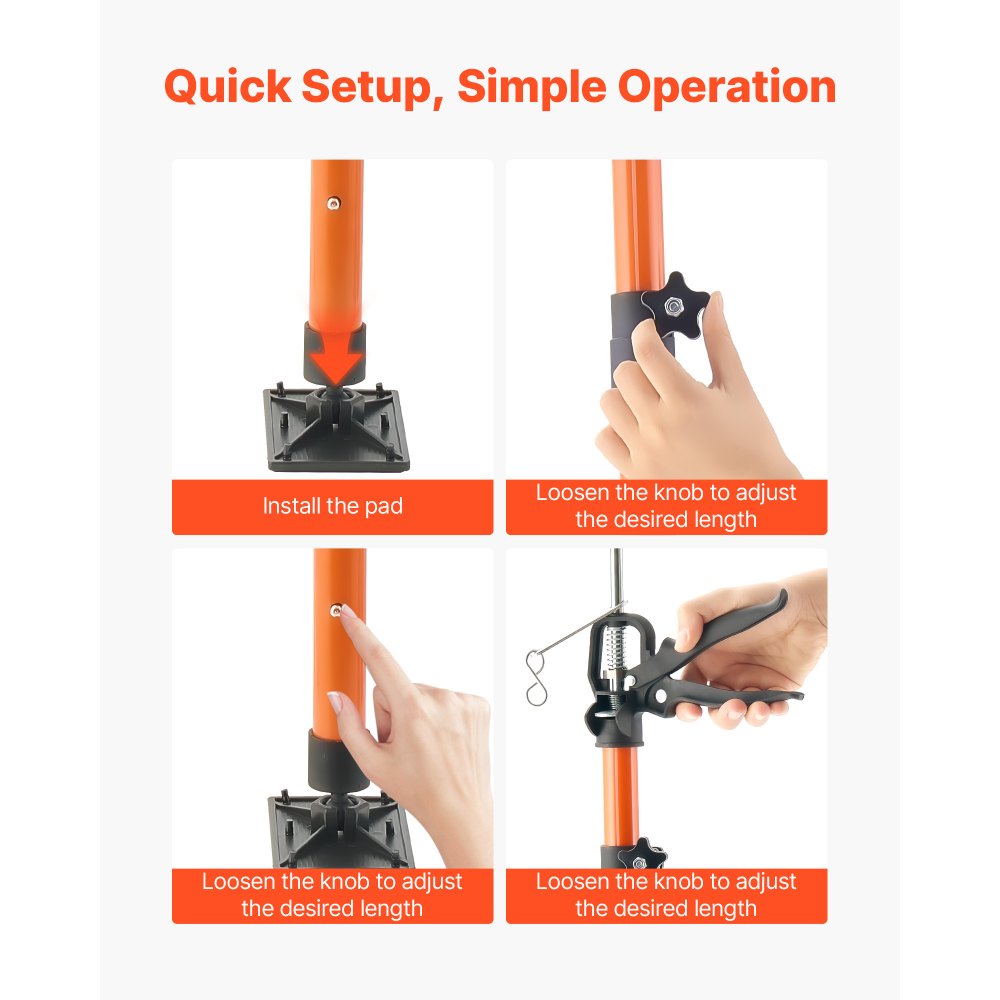 VEVOR Cabinet Jack Support Pole, 4-Pack, 45.7-114.2 Inch Steel Telescopic Quick Support Rod, Adjustable 3rd Hand System up to 154 lbs Capacity for Installing Cabinets, Lifting Drywall, Cargo Bars