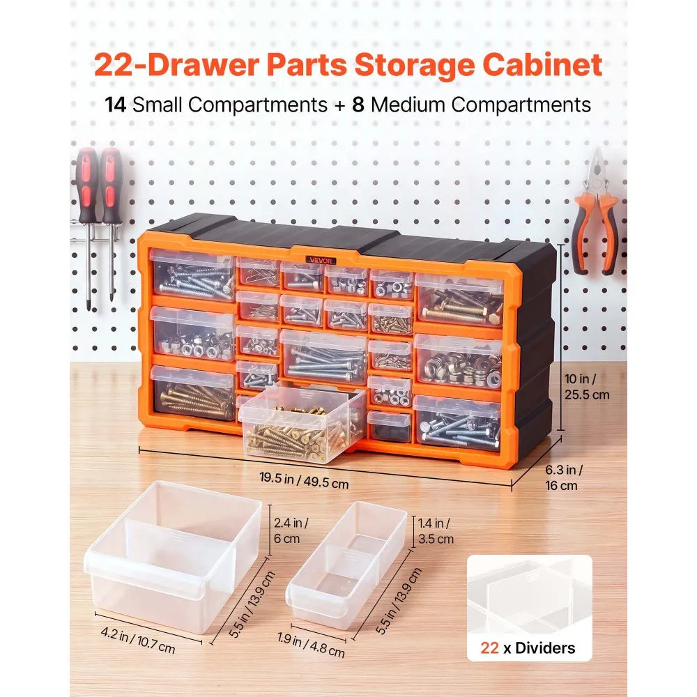 VEVOR 22-Drawer Storage Organizer, Plastic, Drawer Storage Cabinet for Garage Organization, Stackable Small Parts Organizer, Wall-Mounted Toolbox, for Hardware, Beads, Screws, Crafts, Building Bricks