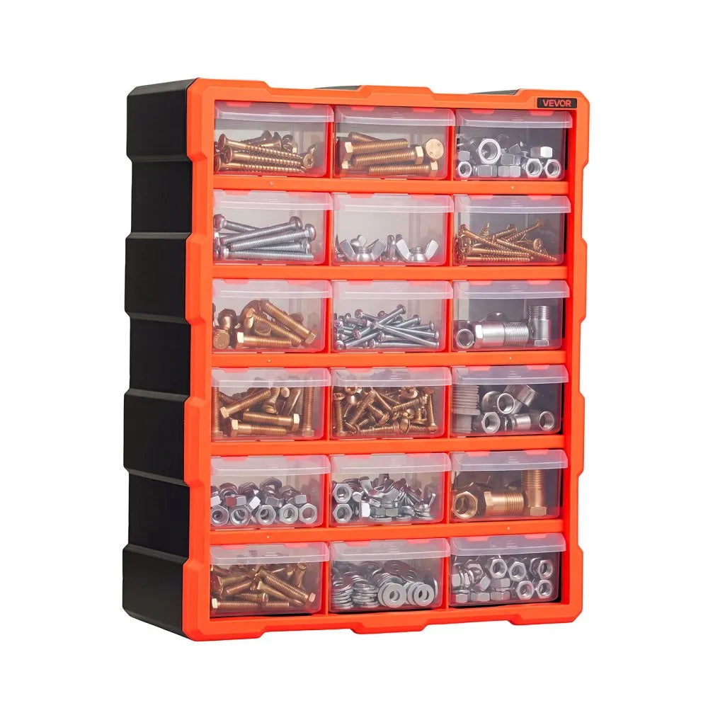 VEVOR 18-Drawer Storage Organizer, Plastic, Drawer Storage Cabinet for Garage Organization, Stackable Small Parts Organizer, Wall-Mounted Toolbox, for Hardware, Beads, Screws, Crafts, Building Bricks