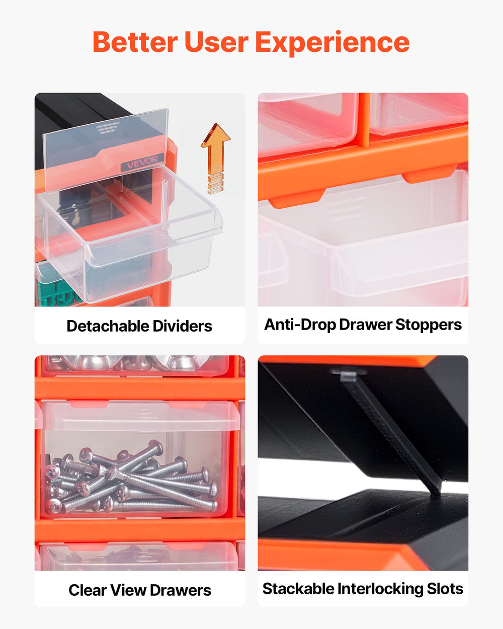 VEVOR 18-Drawer Storage Organizer, Plastic, Drawer Storage Cabinet for Garage Organization, Stackable Small Parts Organizer, Wall-Mounted Toolbox, for Hardware, Beads, Screws, Crafts, Building Bricks