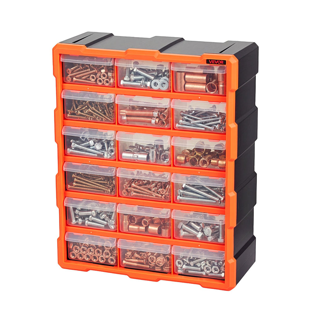 VEVOR 18-Drawer Storage Organizer, Plastic, Drawer Storage Cabinet for Garage Organization, Stackable Small Parts Organizer, Wall-Mounted Toolbox, for Hardware, Beads, Screws, Crafts, Building Bricks
