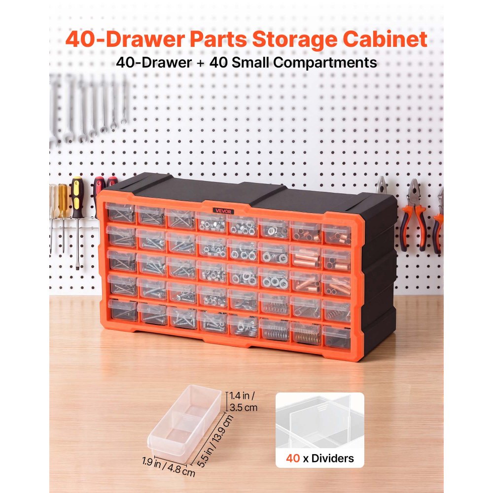 VEVOR 40-Drawer Storage Organizer, Plastic, Drawer Storage Cabinet for Garage Organization, Stackable Small Parts Organizer, Wall-Mounted Toolbox, for Hardware, Beads, Screws, Crafts, Building Bricks