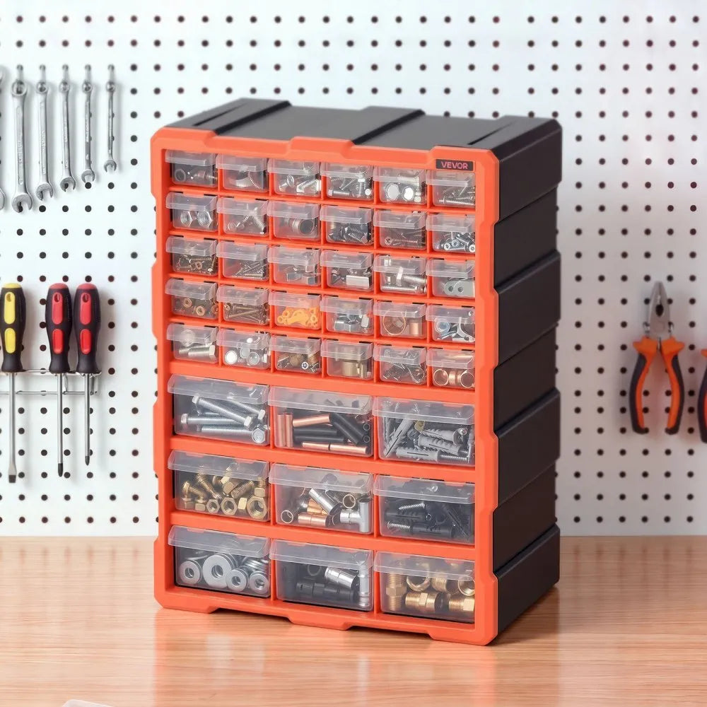 VEVOR 39-Drawer Storage Organizer, Plastic, Drawer Storage Cabinet for Garage Organization, Stackable Small Parts Organizer, Wall-Mounted Toolbox, for Hardware, Beads, Screws, Crafts, Building Bricks