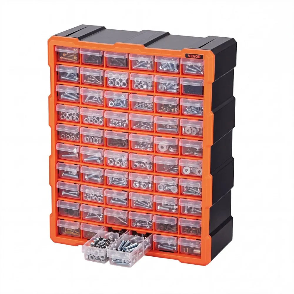 VEVOR 60-Drawer Storage Organizer, Plastic, Drawer Storage Cabinet for Garage Organization, Stackable Small Parts Organizer, Wall-Mounted Toolbox, for Hardware, Beads, Screws, Crafts, Building Bricks