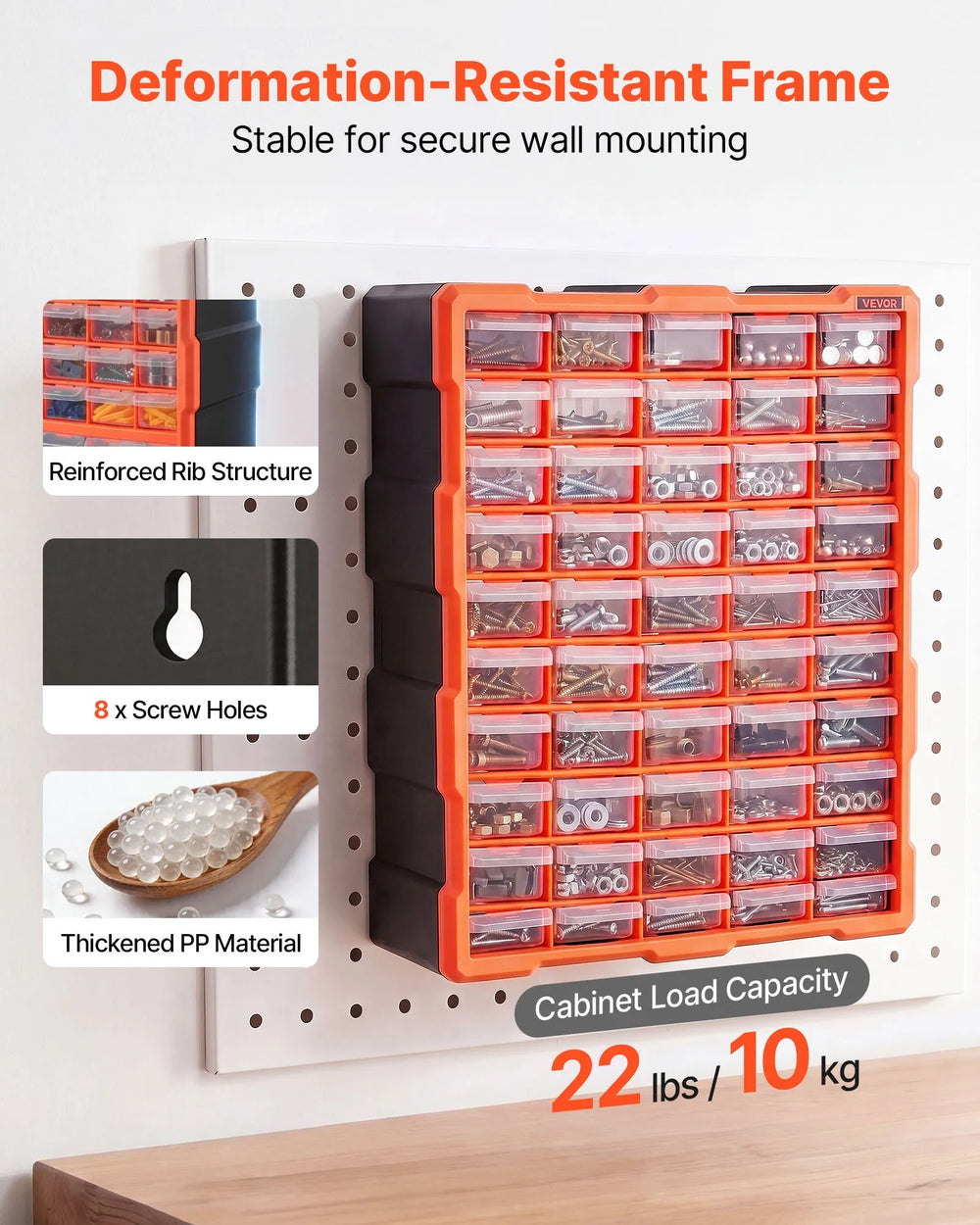 VEVOR 60-Drawer Storage Organizer, Plastic, Drawer Storage Cabinet for Garage Organization, Stackable Small Parts Organizer, Wall-Mounted Toolbox, for Hardware, Beads, Screws, Crafts, Building Bricks