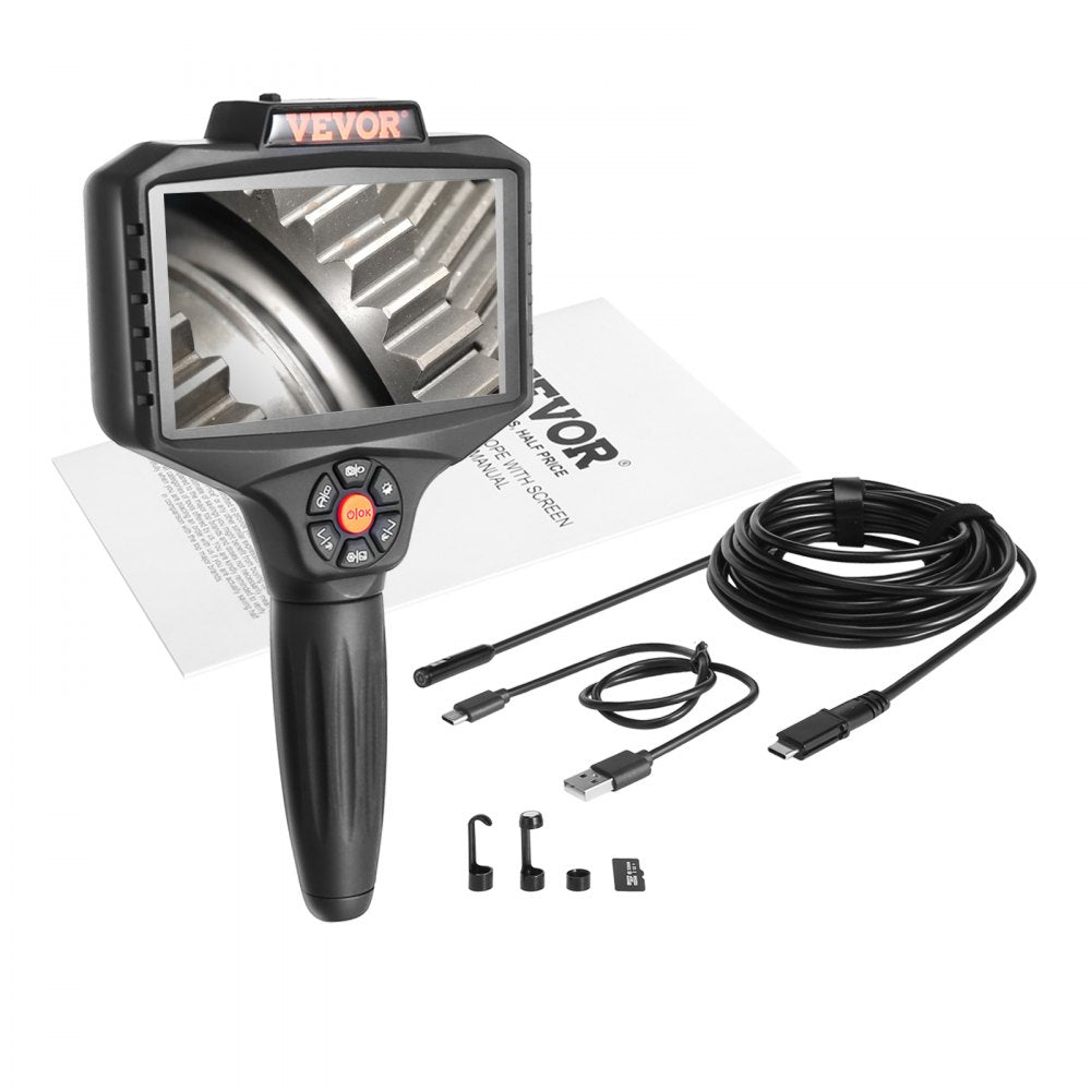 VEVOR Triple Lens Borescope, 5" IPS Screen Inspection Camera with Lights, 8X Zoom 1080P HD Split Screen, 10 LED Lights Scope Endoscope Camera for Automotive, Plumbing(16.5FT Cable, 32GB Card)