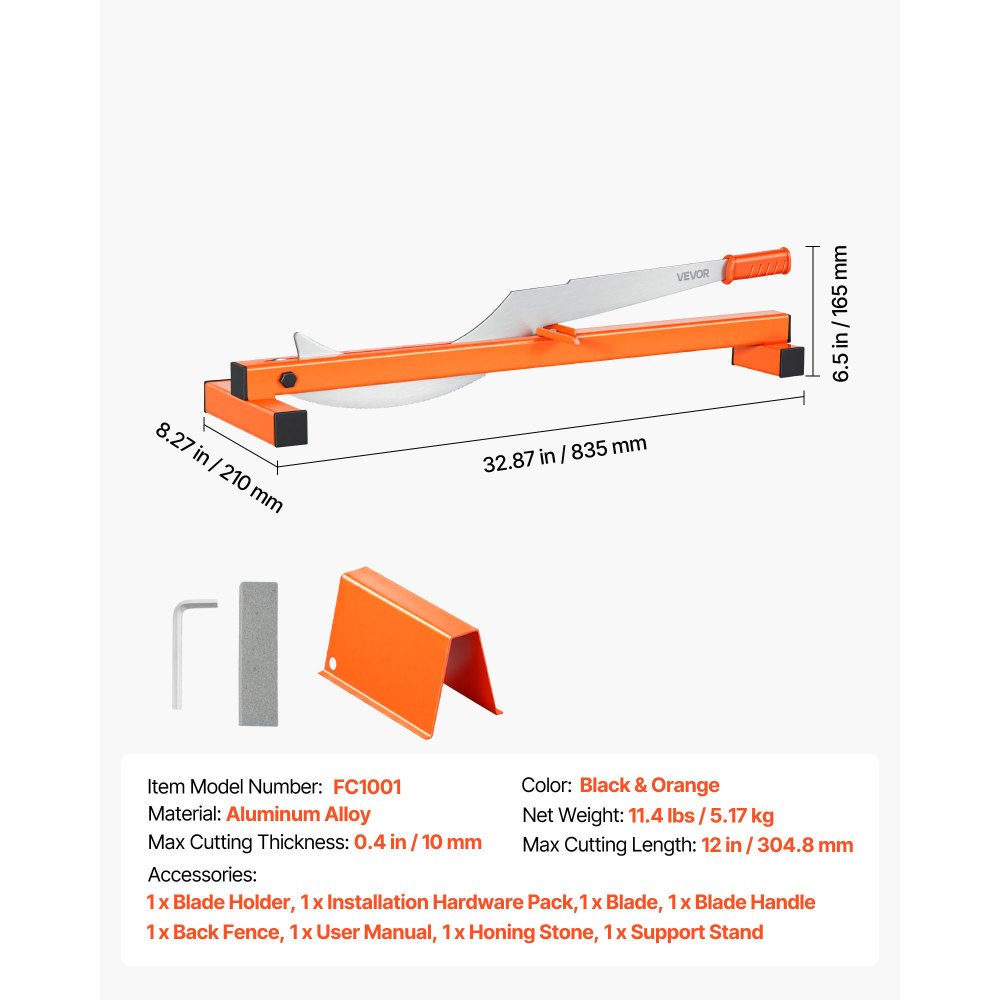 VEVOR 12 inch Vinyl Floor Cutter, 10mm Thick Laminate Flooring Cutter with Cutting Angle Guide, Rubber Handle, Honing Stone, D2 Steel Blade for Cutting Laminate, Vinyl, Home Renovation