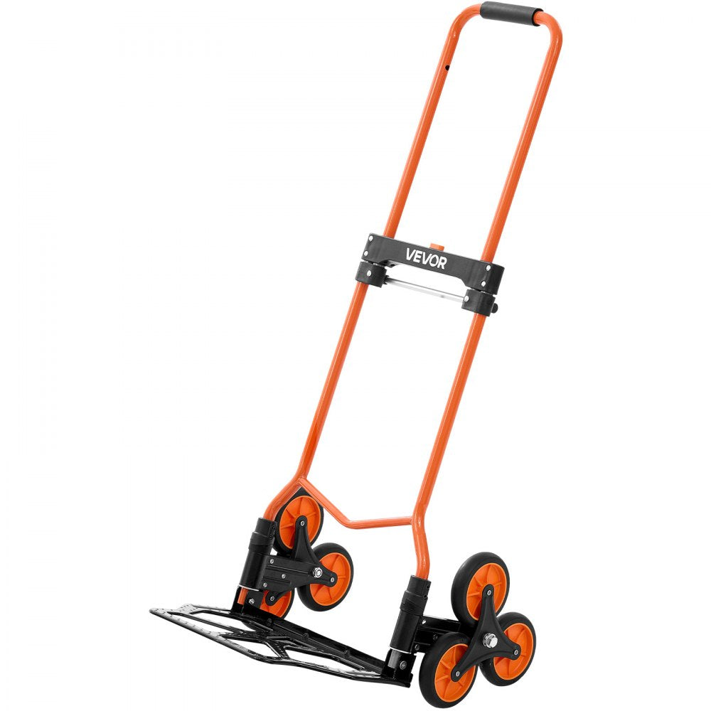 VEVOR Stair Climbing Cart, 120 lbs Stair-Climbing Capacity, Portable Folding Trolley Cart with Telescoping Handle, 6 Wheels and 2 Bungee Cords, Stair Climber Dolly for Home, Groceries, Warehouse