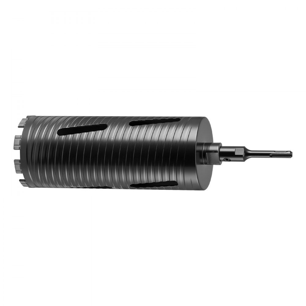 VEVOR Core Drill Bit, 4 inch Diameter, 9-1/2 inch Drilling Depth, 5/8-11 Internal Thread, Diamond Dry Coring Bit with 3 Adapters, Pilot Drill and Hex Wrench, for Concrete, Red Bricks, and Masonry