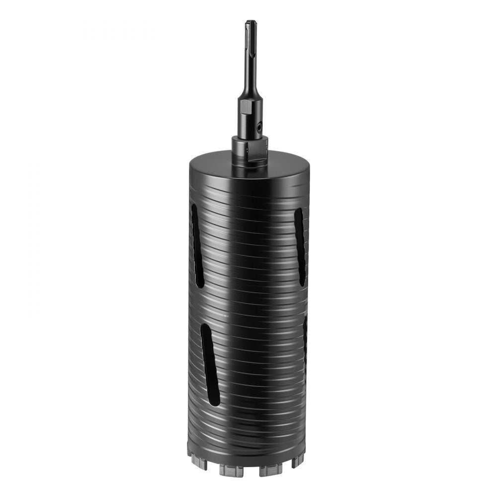 VEVOR Core Drill Bit, 4 inch Diameter, 9-1/2 inch Drilling Depth, 5/8-11 Internal Thread, Diamond Dry Coring Bit with 3 Adapters, Pilot Drill and Hex Wrench, for Concrete, Red Bricks, and Masonry