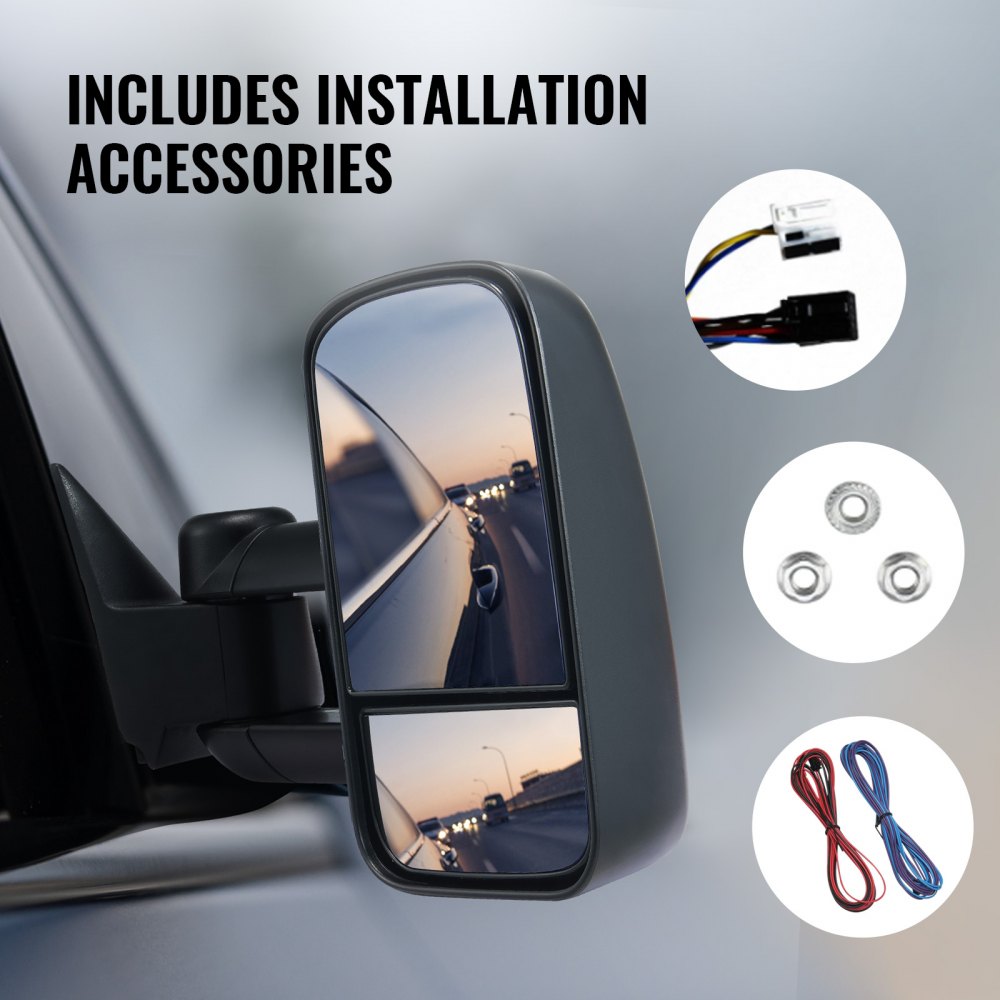 VEVOR Towing Mirrors, Left & Right Pair Set for Chevrolet Silverado (1999-2007)/GMC/Cadillac, Tow Mirror with Plane & Convex Glass, Manual Controlling Telescoping Folding, Four-Way Adjustable, Black