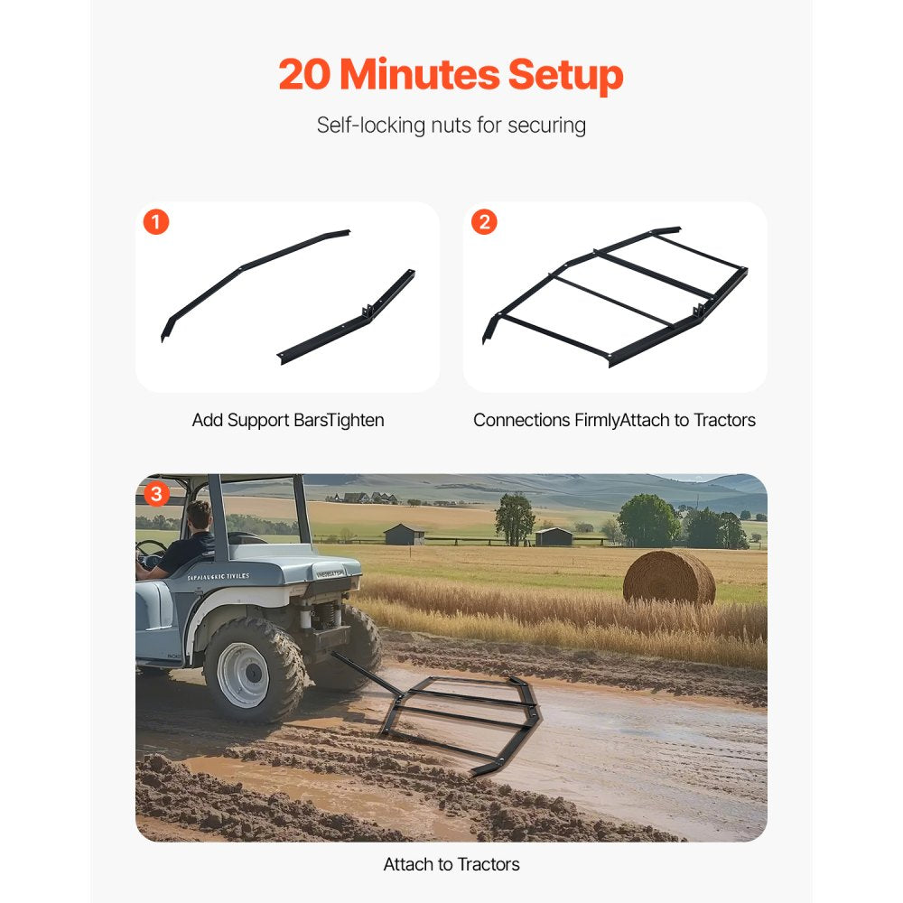 VEVOR Drag Harrow, 72" Width Tow Behind Drag Harrow, Q235 Steel Driveway Grader with Pin-Style Hitch, Driveway Tractor Gravel Level Driveway Grader for ATVs, UTV, Garden Lawn Tractors