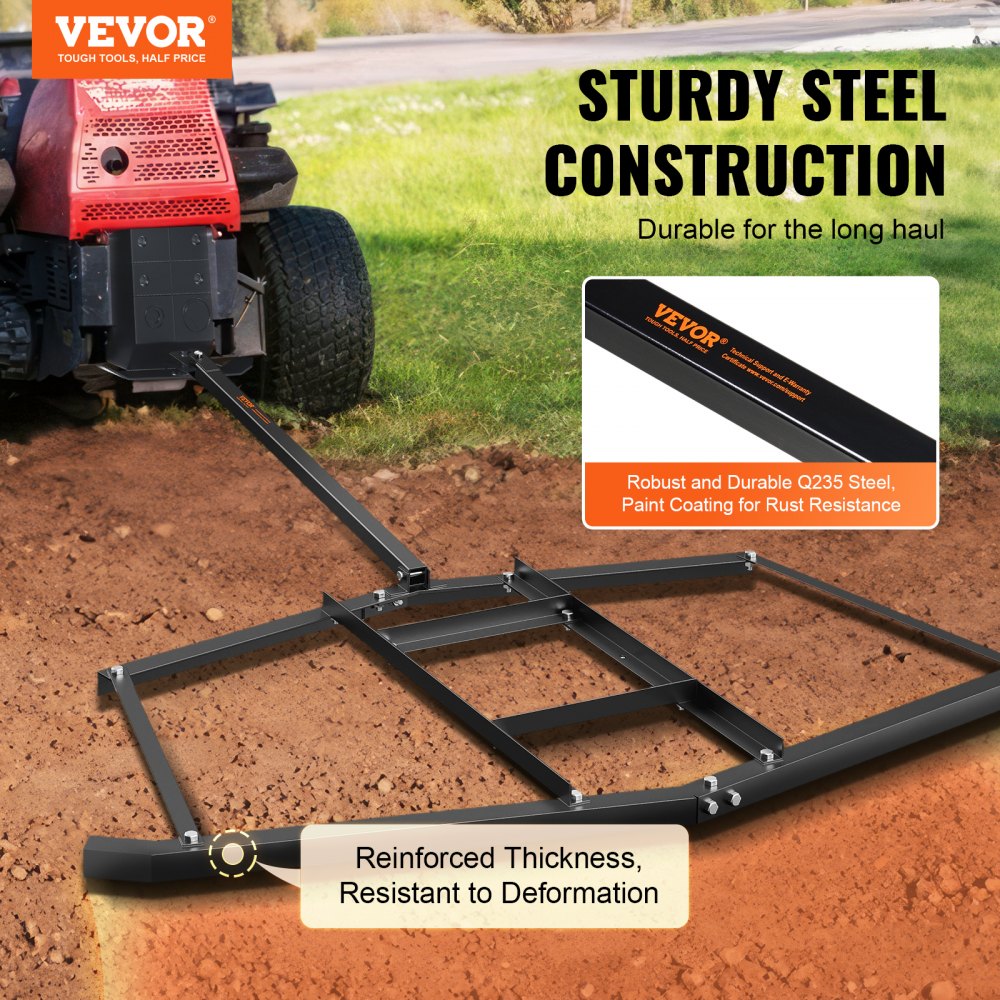 VEVOR Driveway Drag, 76.57" Width Tow Behind Drag Harrow, Q235 Steel Driveway Grader with Adjustable Bars, Support up to 50 lbs, Driveway Tractor Harrow for ATVs, UTVs, Garden Lawn Tractors