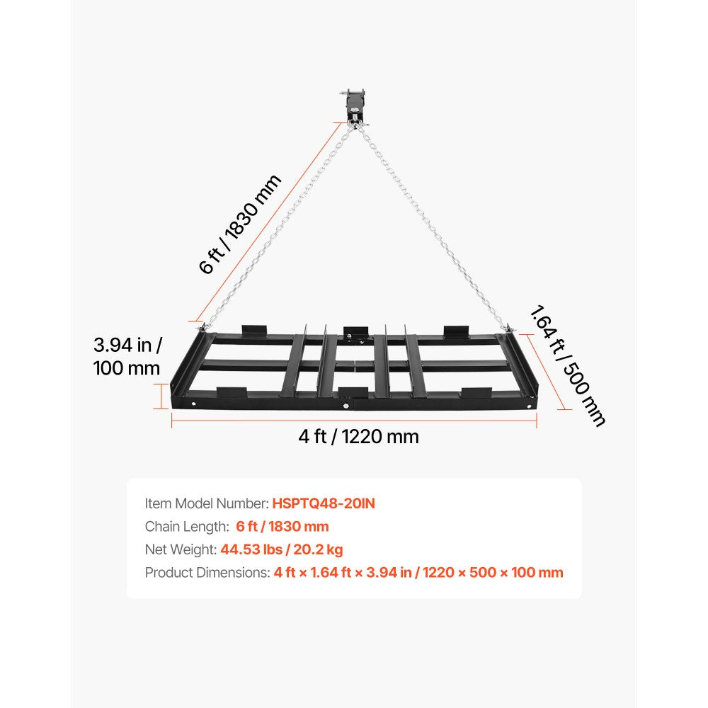 VEVOR Drag Harrow, 48 x 20 in, Tow-Behind Driveway Grader with Adjustable Width & 50lbs Load Capacity, Heavy Duty Lawn Leveling Rake, Galvanized Steel Gravel Driveway Drag, Fits ATVs UTVs Tractors