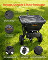 VEVOR Tow-Behind Spreader, 9.8 ft Spreading Width, Broadcast Spreader with 10" All-Terrain Tires, 85 lbs Capacity Hopper, Adjustable Flow Control, Lawn Spreaders for Seed Fertilizer Ice Melt