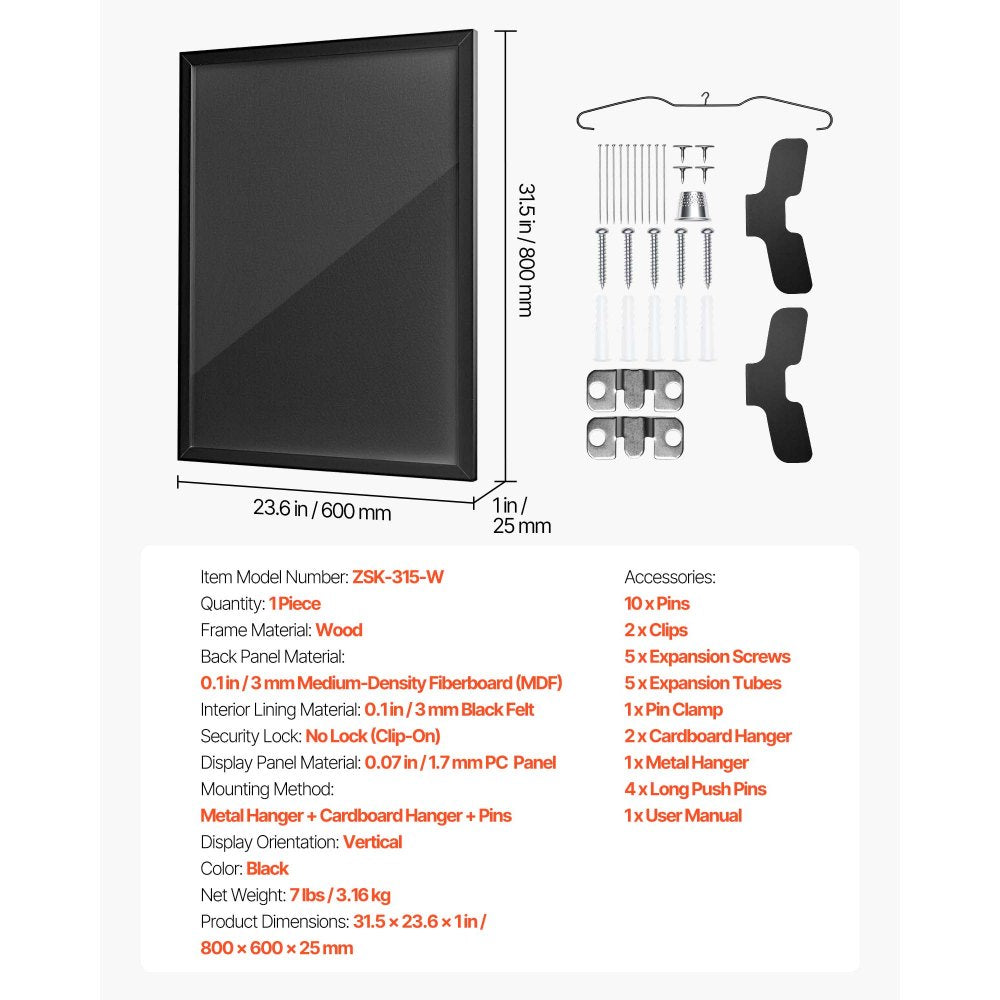 VEVOR Jersey Frame Display Case, 31.5 x 23.6 x 1 in, Wooden Sport Jersey Shadow Box with 98% UV Protection PC Panel and Hanger, for Baseball Basketball Football Hockey Shirt Sport and Uniform, Black