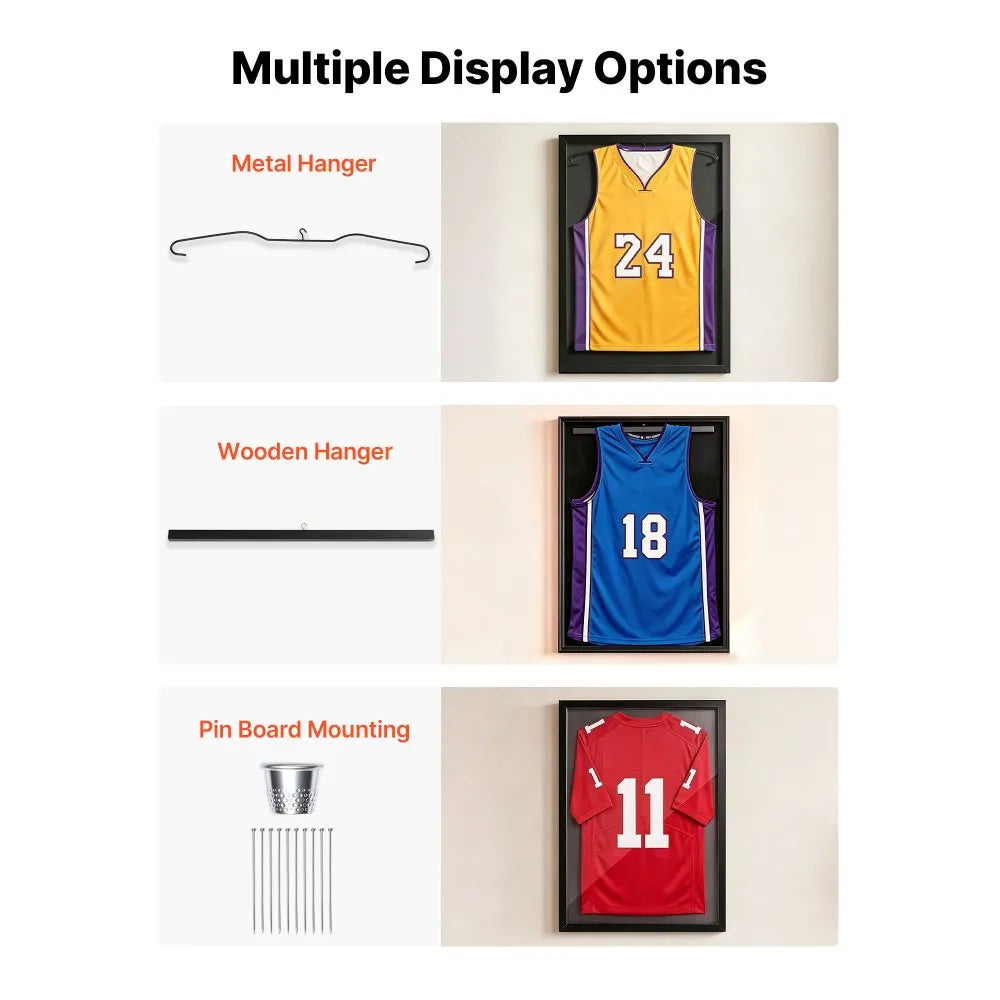 VEVOR Jersey Frame Display Case, 35.4 x 27.6 x 1.5 in, Lockable Wooden Sport Jersey Shadow Box with 98% UV Protection PC Panel and Hanger, for Baseball Basketball Football Hockey Shirt and Uniform