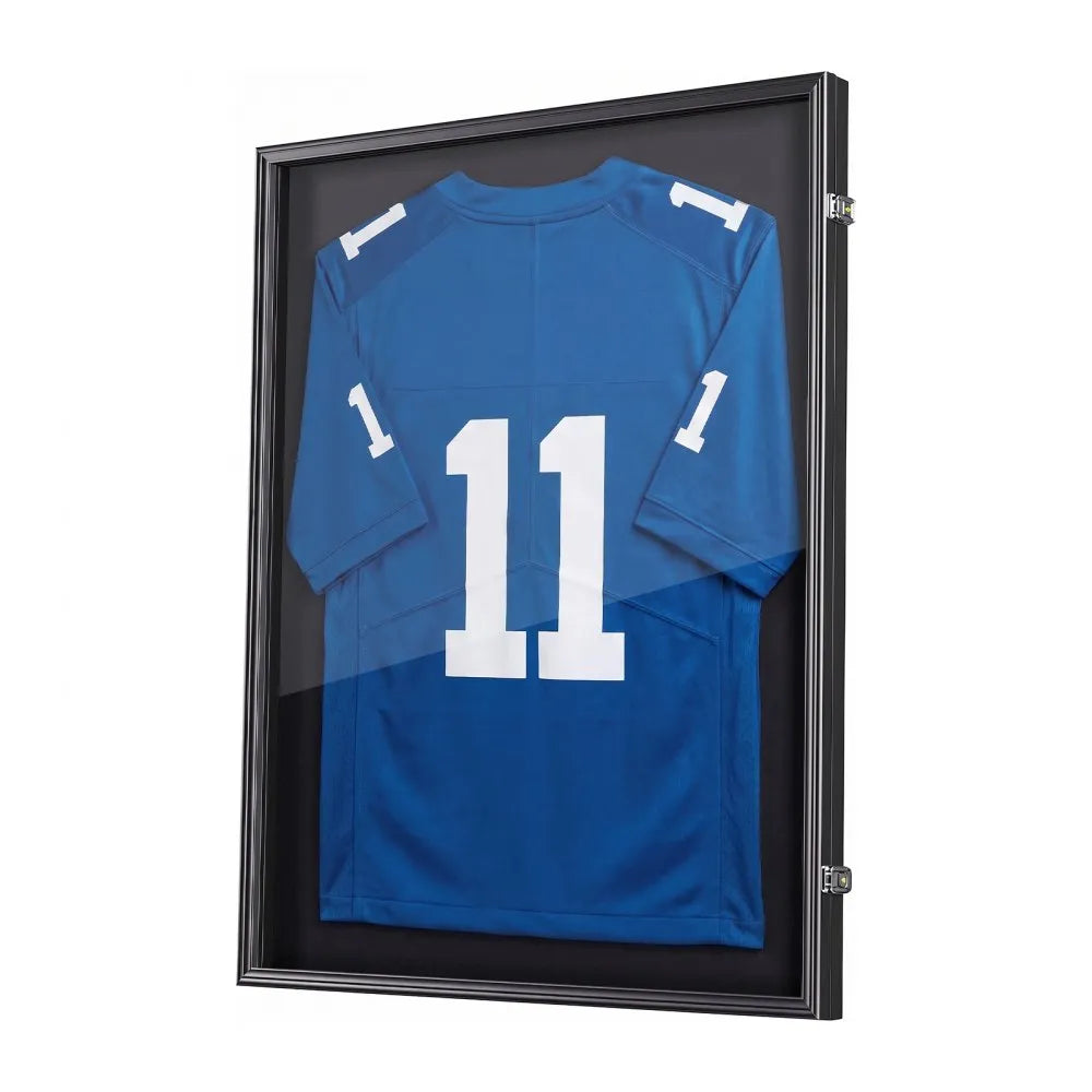 VEVOR Jersey Frame Display Case, 35.4 x 27.6 x 1.5 in, Lockable Wooden Sport Jersey Shadow Box with 98% UV Protection PC Panel and Hanger, for Baseball Basketball Football Hockey Shirt and Uniform