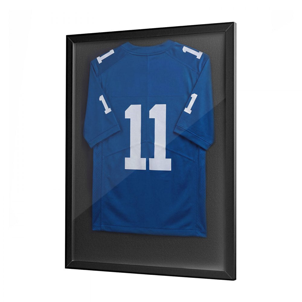 VEVOR Jersey Frame Display Case, 35.4 x 27.6 x 1.2 in, Wooden Sport Jersey Shadow Box with 98% UV Protection PC Panel and Hanger, for Baseball Basketball Football Hockey Shirt Sport Uniform, Black