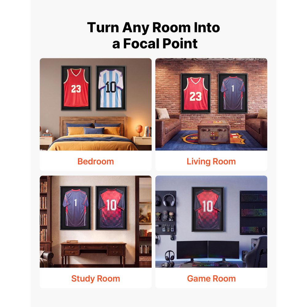 VEVOR Jersey Frame Display Case, 36.4 x 28.3 x 1.5 in, Wooden Sport Jersey Shadow Box with 98% UV Protection PC Panel and Hanger, Magnetic Lock, for Baseball Basketball Football Hockey Shirt Uniform