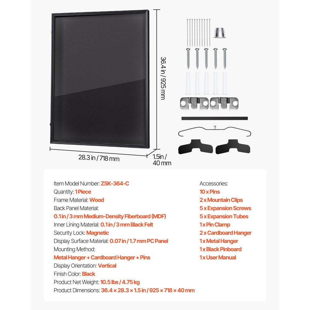 VEVOR Jersey Frame Display Case, 36.4 x 28.3 x 1.5 in, Wooden Sport Jersey Shadow Box with 98% UV Protection PC Panel and Hanger, Magnetic Lock, for Baseball Basketball Football Hockey Shirt Uniform