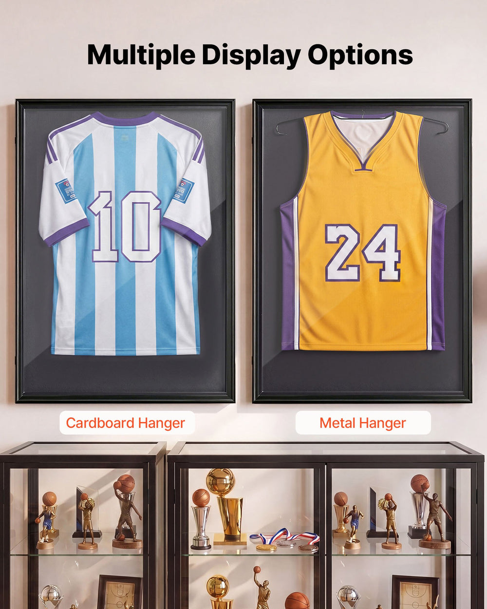 VEVOR Jersey Frame Display Case, 36.4 x 28.3 x 1.5 in, Wooden Sport Jersey Shadow Box with 98% UV Protection PC Panel and Hanger, Magnetic Lock, for Baseball Basketball Football Hockey Shirt Uniform