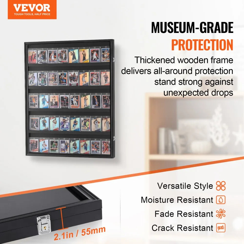 VEVOR 35 Graded Sports Card Display Case 24.3x30.5x2.1 in Baseball Card Display Frame with 98% Uv Protection Clear View Pc Glass Lockable Wall VEVOR 35 Graded Sports Card Display Case 24.3x30.5x2.1 in Baseball Card Display Frame with 98% Uv Protection Clear View Pc Glass Lockable Wall
