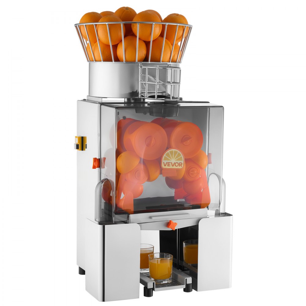 VEVOR Commercial Orange Juicer Machine, 120W Electric Automatic Orange Squeezer, Lemon Citrus Pomegranates Extractor for 20 per Minute, Stainless Steel, with Peel Collecting Bucket, PC Cover