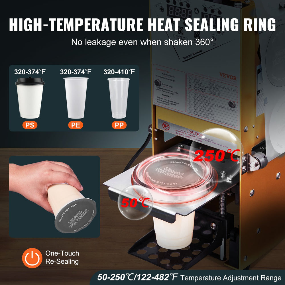VEVOR Fully Automatic Cup Sealing Machine (Gold) - feature image 2
