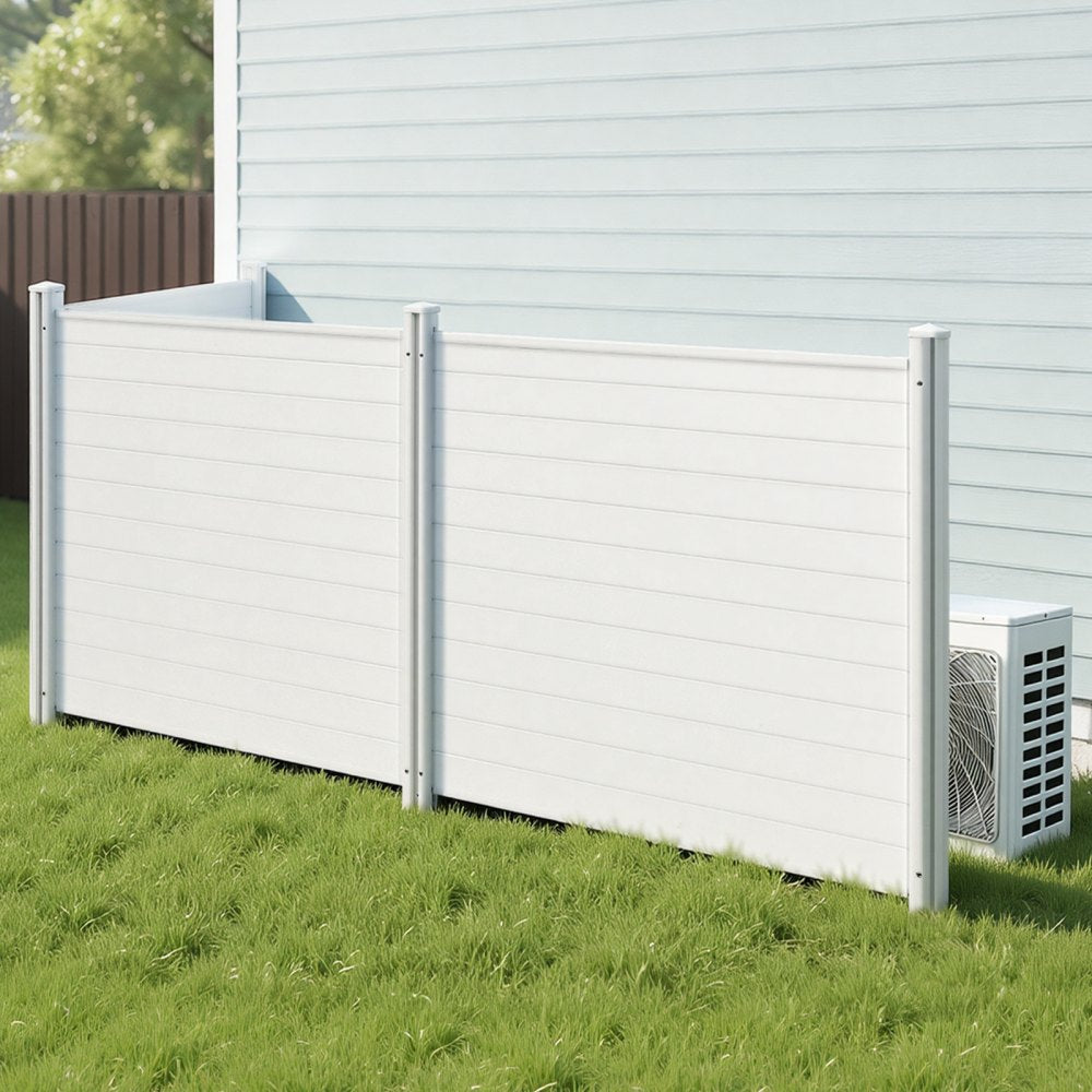 VEVOR 3 Panels Outdoor Privacy Screen, 50 x 50 in Air Conditioner Fence with 27.6 in Ground Stakes, Pool Equipment Enclosure, Horizontal Vinyl Privacy Fence, Ideal for Trash Can and A/C Units, White