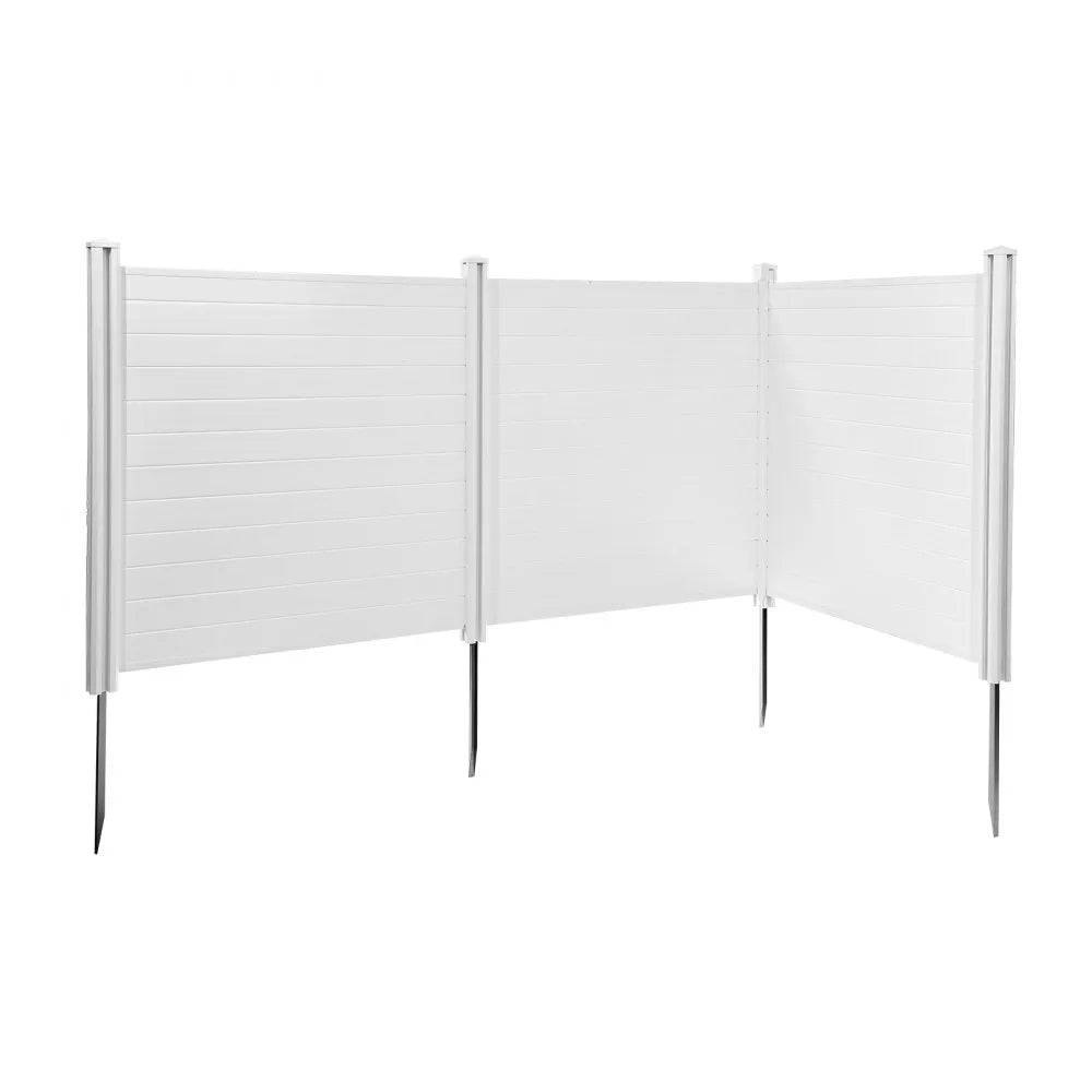VEVOR 3 Panels Outdoor Privacy Screen, 50 x 50 in Air Conditioner Fence with 27.6 in Ground Stakes, Pool Equipment Enclosure, Horizontal Vinyl Privacy Fence, Ideal for Trash Can and A/C Units, White