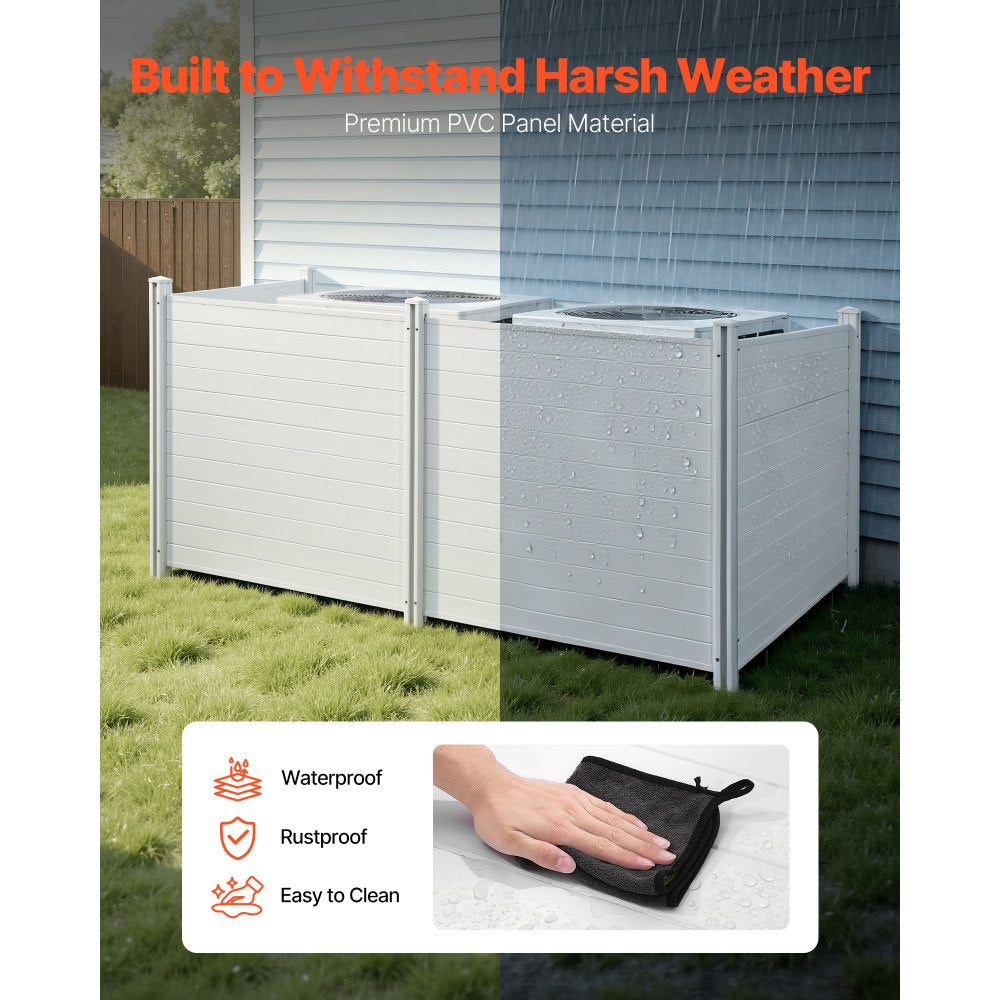 VEVOR 4 Panels Outdoor Privacy Screen, 50 x 50 in Air Conditioner Fence with 27.6 in Ground Stakes, Pool Equipment Enclosure, Horizontal Vinyl Privacy Fence, Ideal for Trash Can and A/C Units, White