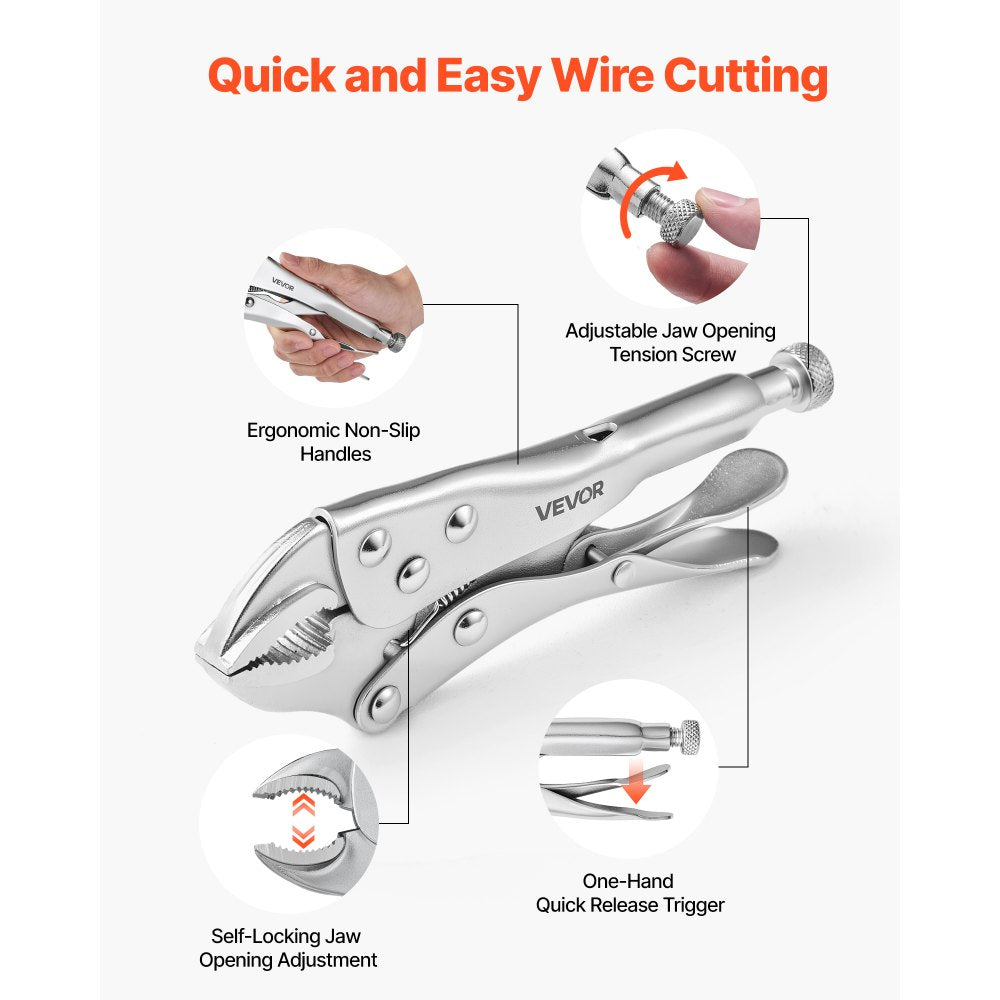 VEVOR Locking Pliers Set 5-Piece Pliers Tool Set Nickel-Plated Carbon Steel, Hand Tools for DIY & Home Use, 5"/7"/10" Curved Jaw, 6.5"/9" Long Nose, Ergonomic Non-Slip Handles, Adjustable Jaw Opening