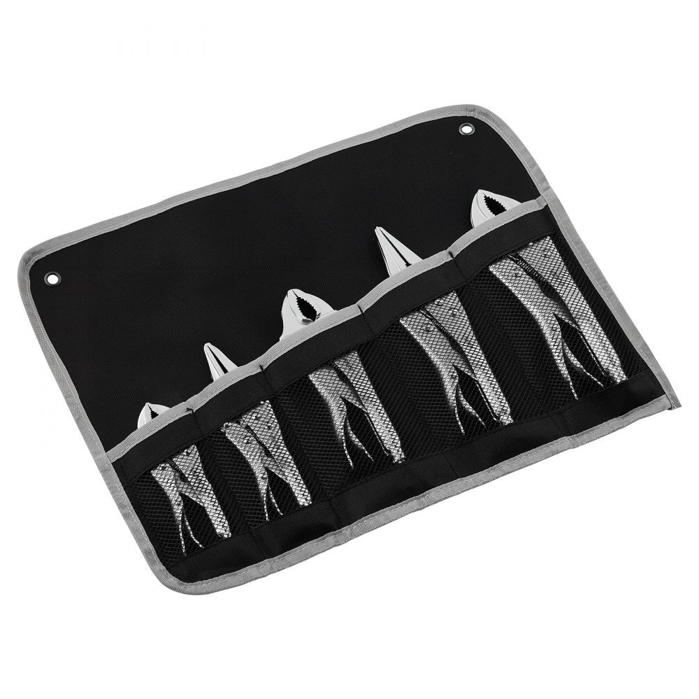 VEVOR Locking Pliers Set 5-Piece Pliers Tool Set Nickel-Plated Carbon Steel, Hand Tools for DIY & Home Use, 5"/7"/10" Curved Jaw, 6.5"/9" Long Nose, Ergonomic Non-Slip Handles, Adjustable Jaw Opening