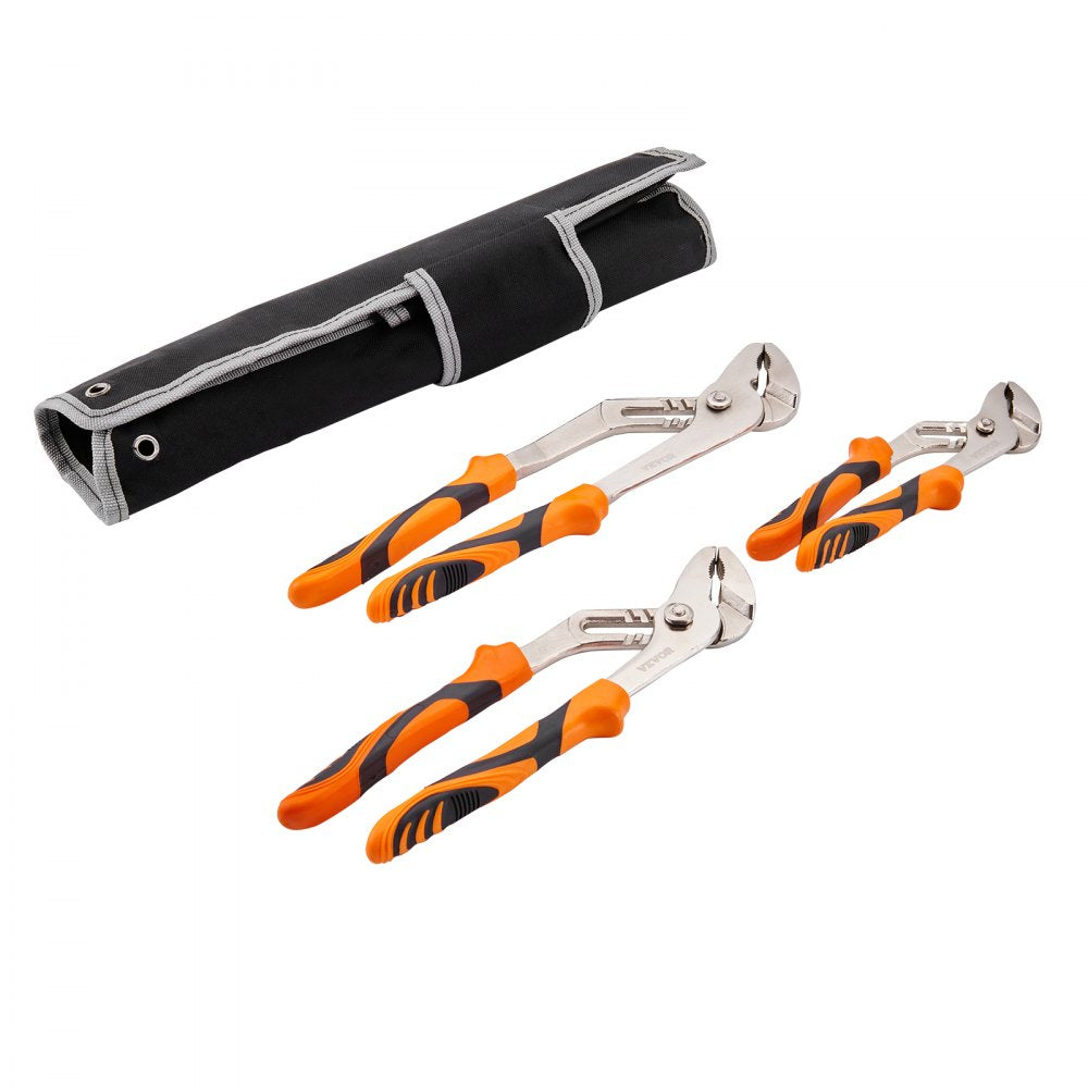 VEVOR 3-Piece Groove Joint Pliers Set, 12/10/8 inch, Heat-Treated High Carbon Steel Water Pump Pliers, Button Quick Adjustable Pliers for Home Repair, Gripping, Nuts, Bolts, Pipes, Fittings