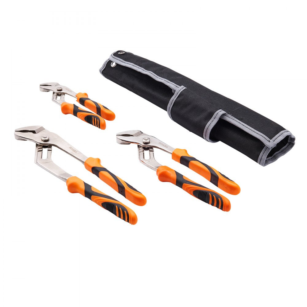 VEVOR 3-Piece Groove Joint Pliers Set, 12/10/8 inch, Heat-Treated High Carbon Steel Water Pump Pliers, Button Quick Adjustable Pliers for Home Repair, Gripping, Nuts, Bolts, Pipes, Fittings