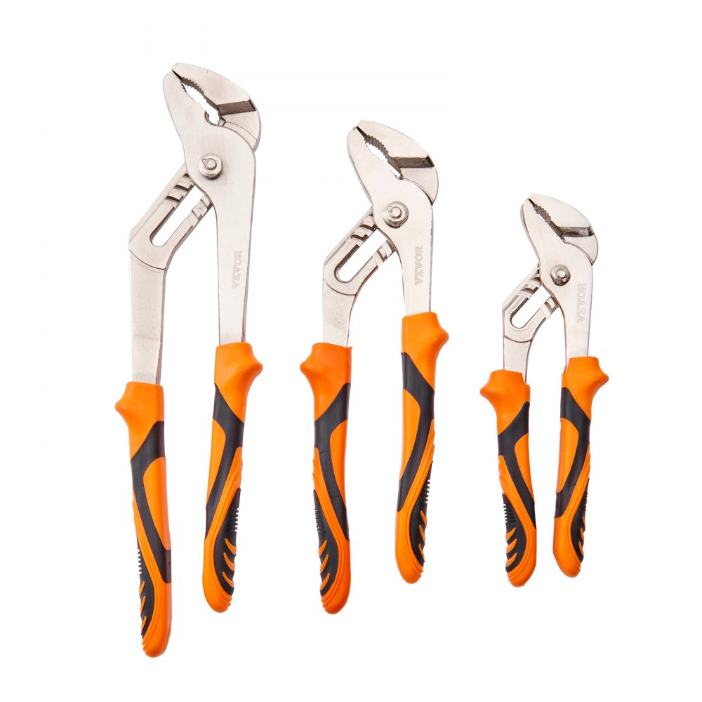 VEVOR 3-Piece Groove Joint Pliers Set, 12/10/8 inch, Heat-Treated High Carbon Steel Water Pump Pliers, Button Quick Adjustable Pliers for Home Repair, Gripping, Nuts, Bolts, Pipes, Fittings
