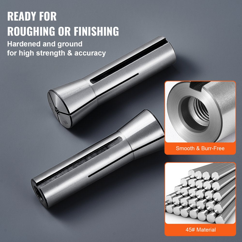 VEVOR 13 pcs Precision R8 Collet Set, 1/8'' - 7/8'', 45# Mill Collet Chuck 0.0012"/30μm TIR with 13 Labeled Storage Boxes, for Milling Machine Drill Presses Boring Machine Machining Center