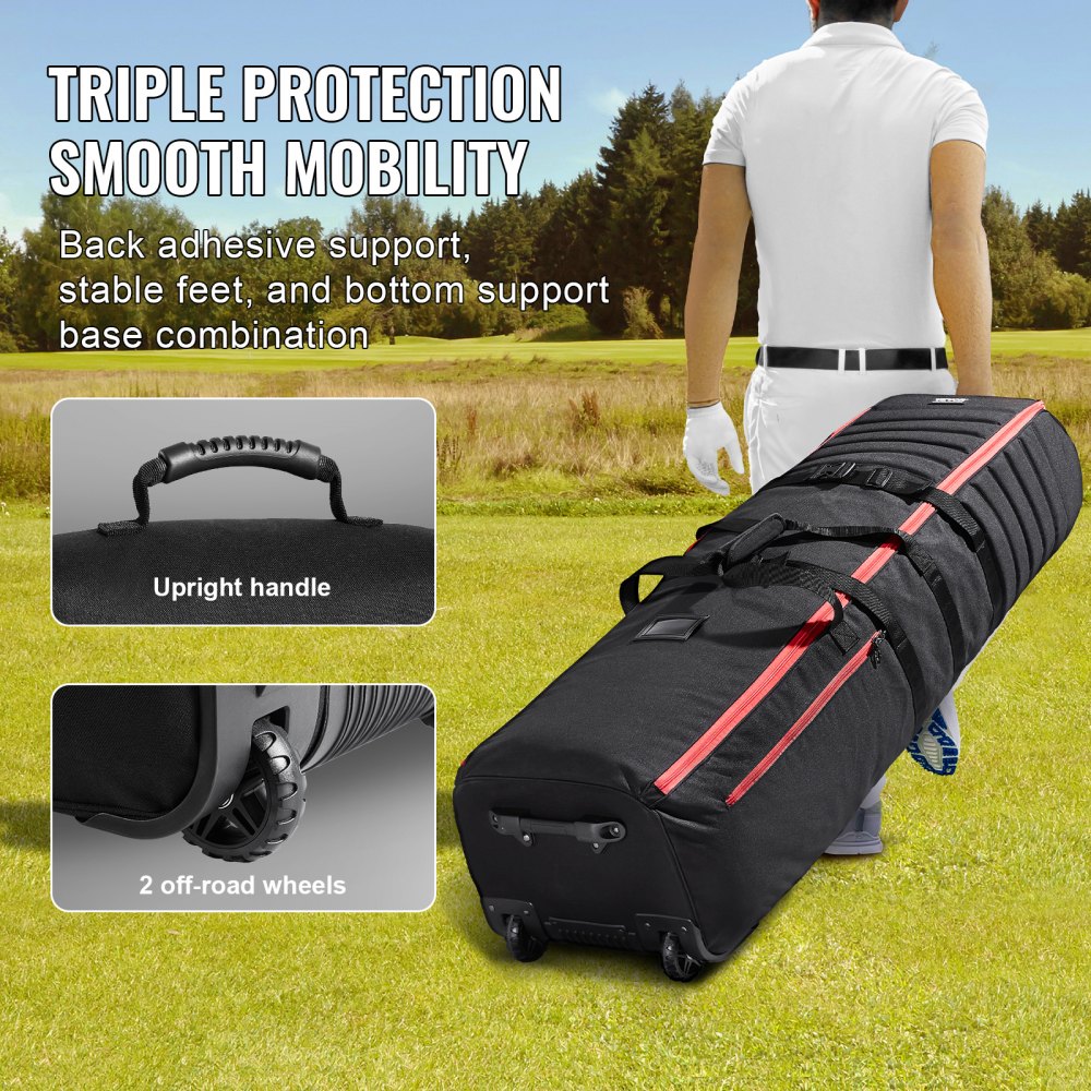 VEVOR Golf Travel Bag, Outdoors Soft-Sided Golf Travel Cover Case, Heavy Duty 1000D Nylon Wear-Resistant, Padded Golf Luggage Case Cover with Wheels, Foldable Golf Club Storage Bag for Airlines