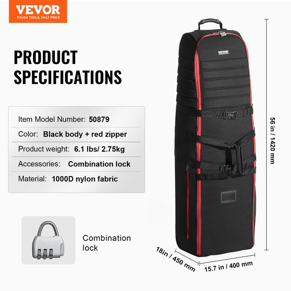 VEVOR Golf Travel Bag, Outdoors Soft-Sided Golf Travel Cover Case, Heavy Duty 1000D Nylon Wear-Resistant, Padded Golf Luggage Case Cover with Wheels, Foldable Golf Club Storage Bag for Airlines