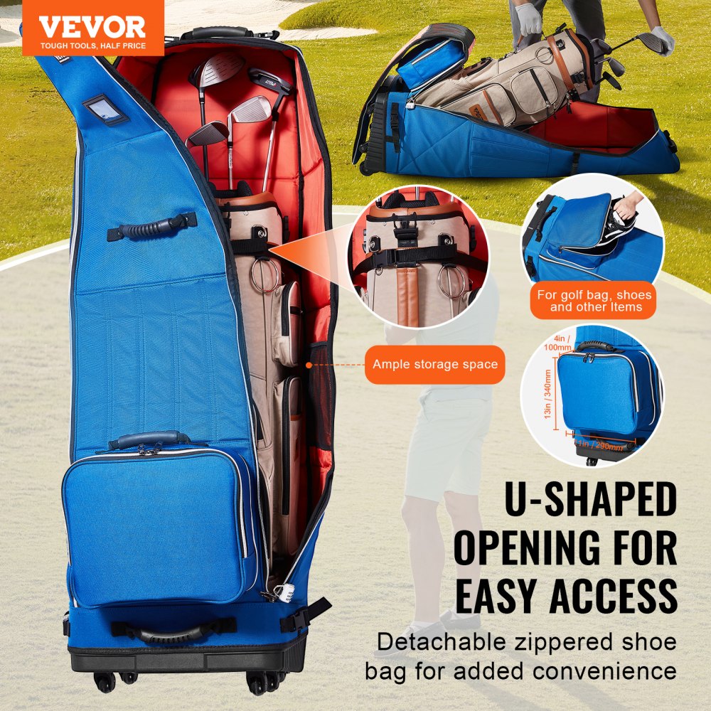 VEVOR Golf Travel Bag, Outdoors Soft-Sided Golf Travel Cover, Heavy Duty 1200D Polyester Oxford Wear-Resistant Waterproof, Padded Luggage Case with Wheels, Foldable Golf Club Storage Bag for Airline