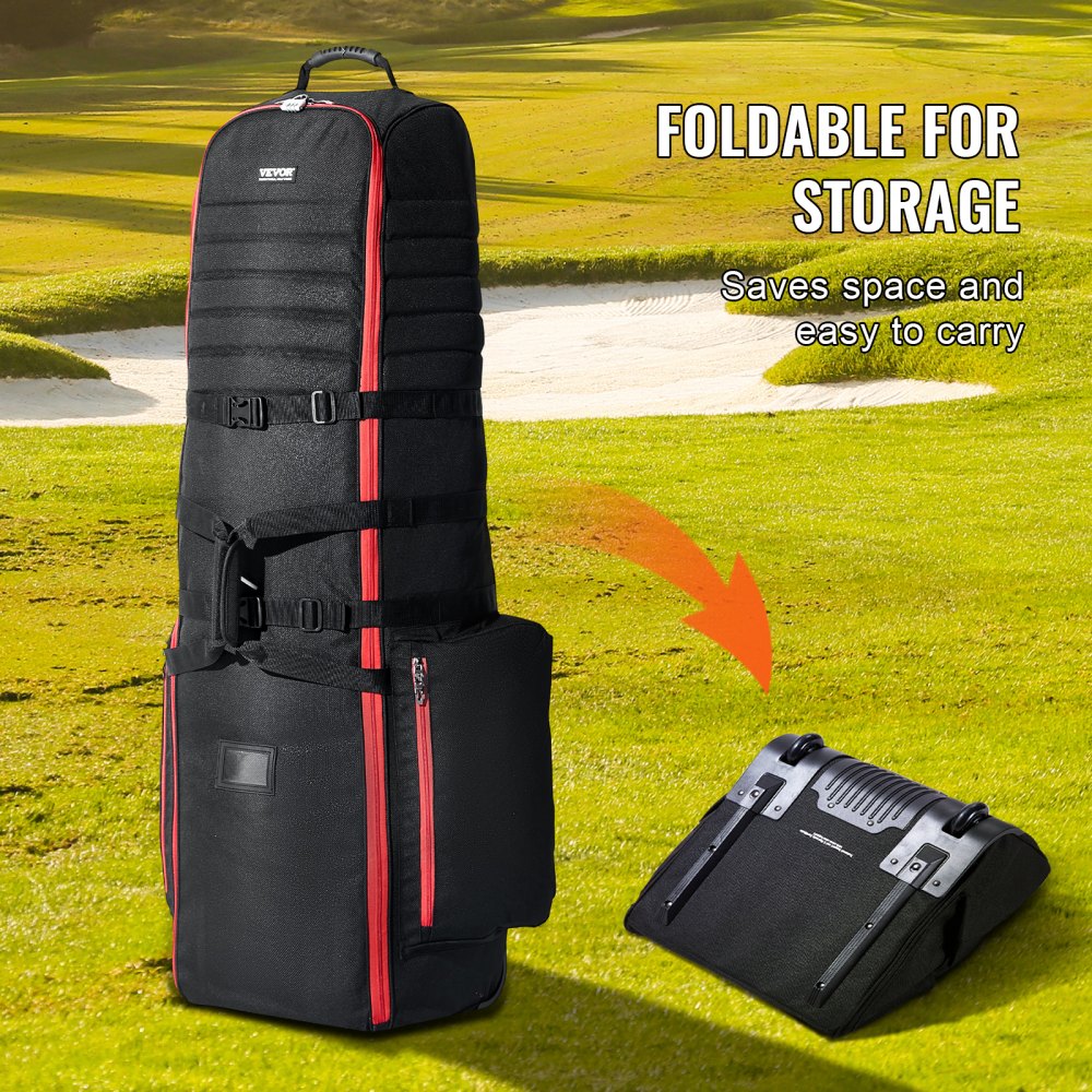 VEVOR Golf Travel Bag, Outdoors Soft-Sided Golf Travel Cover, Heavy Duty 1800D Polyester Oxford Wear-Resistant Waterproof, Padded Luggage Case with Wheels, Foldable Golf Club Storage Bag for Airline