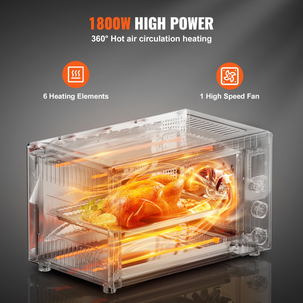 VEVOR 10-IN-1 Convection Oven, 28L/29.6Qt Multifunctional Conventional Oven Countertop, 1800W 4-Tier Toaster with Front Glass Door, with Trays Wire Racks Gloves, Home and Commercial Use