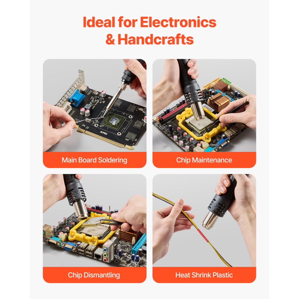 VEVOR 2-in-1 Hot Air Rework Station & Soldering Station, 820W LED Digital Rework and Soldering Iron Station with 5V USB Charging Port, Adjustable Temps & Airflow, ℃/℉ Conversion, 3 Hot Air Nozzles