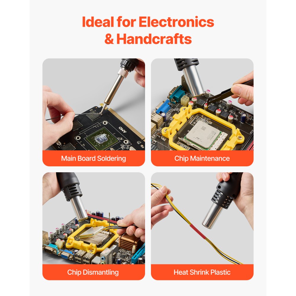 VEVOR 2-in-1 Hot Air Rework Station & Soldering Station, 750W Digital Rework and Soldering Iron Station with Adjustable Temps & Airflow, ℃/℉ Conversion, 3 Hot Air Nozzles for Electronics Repairing