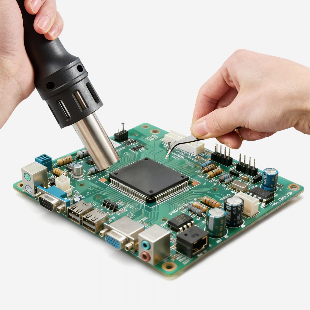 VEVOR Hot Air Rework Station, 1000W Digital SMD Rework Station, 212℉-896℉ Hot Air Gun with 99-Level Adjustable Airflow, 3 Pre-Set Channels & 3 Hot Air Nozzles for Chip Dismantling, Electronics Repair