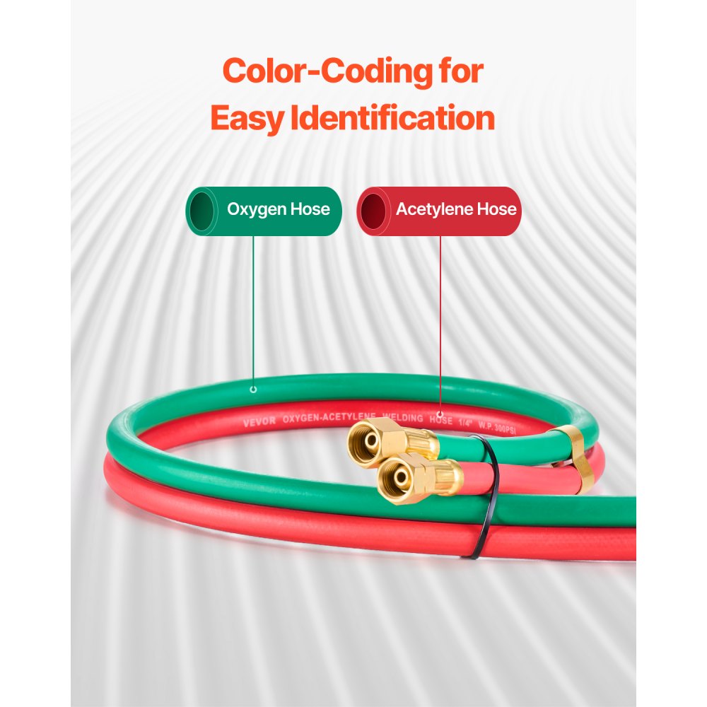 VEVOR Oxygen Acetylene Hose, 1/4-Inch x 50FT Oxy Acetylene Hose with 9/16"-18 LH/RH B Fittings, R Grade Welding Torch Twin Hose with 300PSI Maximum Working Pressure for Cutting Soldering Brazing